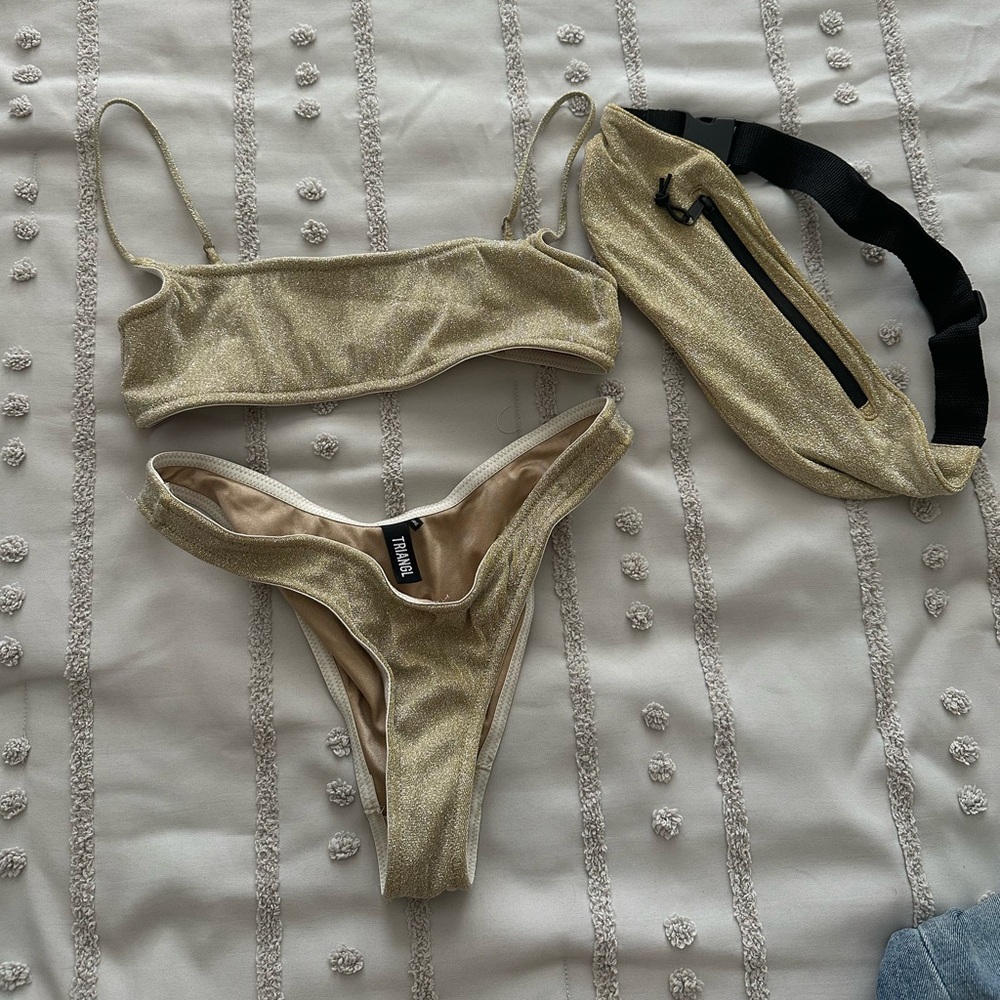 Triangl Swimwear Gold Bikini Set with Belt Bag